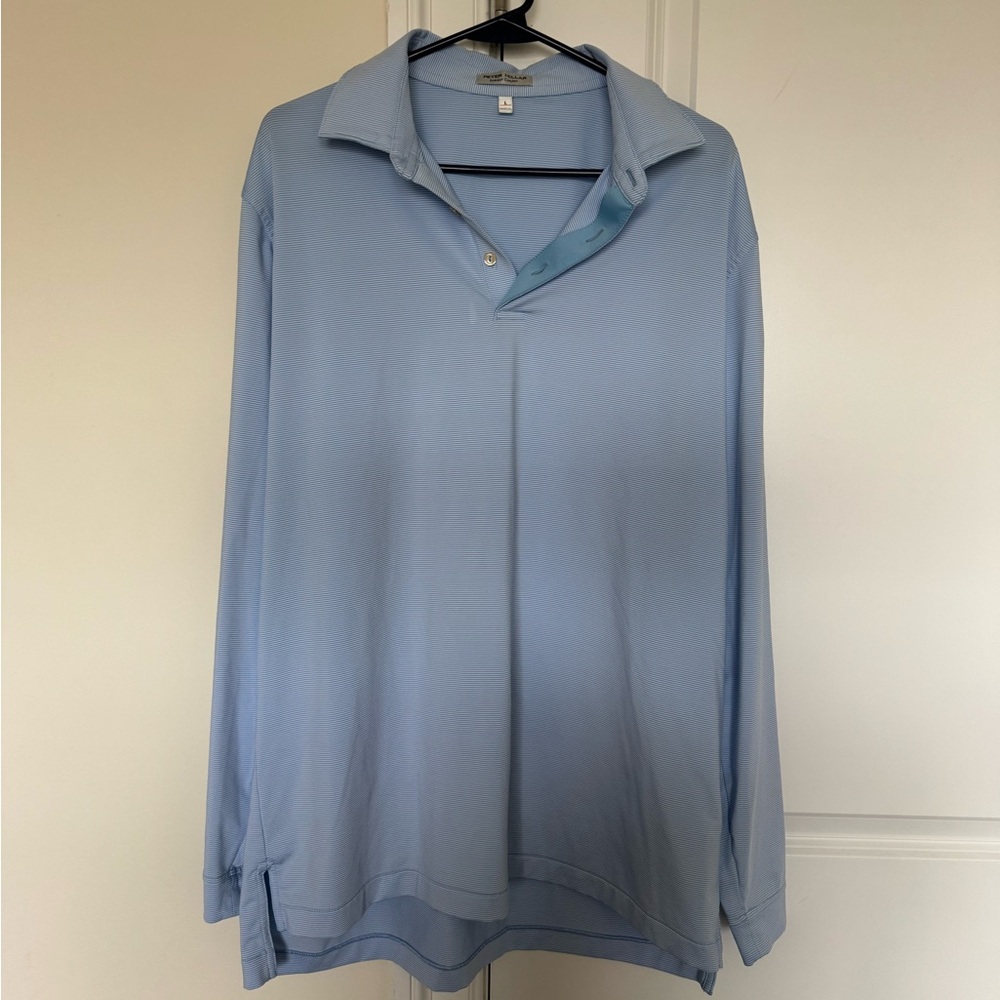 Peter Millar Light Blue Long Sleeve Polo Shirt - L